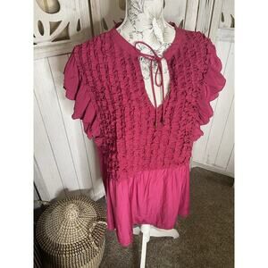 Soft Surroundings Ruffle Blouse Pink Deep V Flowing Women’s 2X XXL